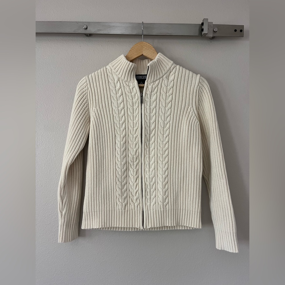 Lands' End Women's Ivory Cable Knit Cardigan - Size Petite Small